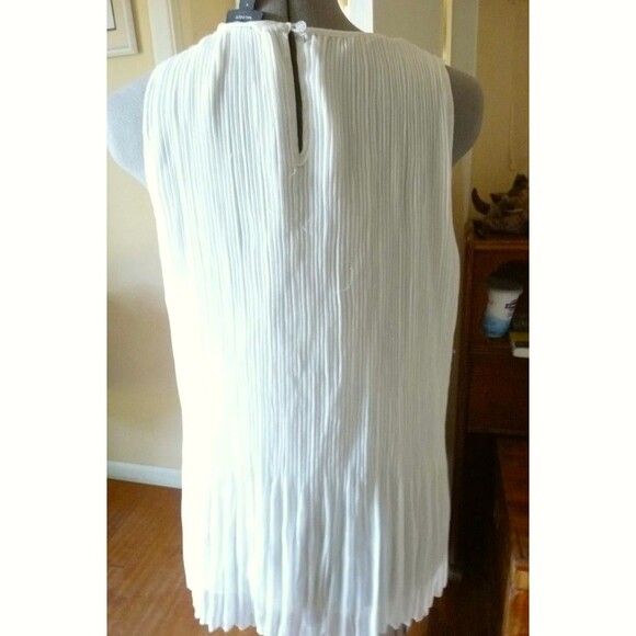 Halogen plisse pleated washable cream ivory chiffon layered elegant tunic top S - Picture 6 of 7